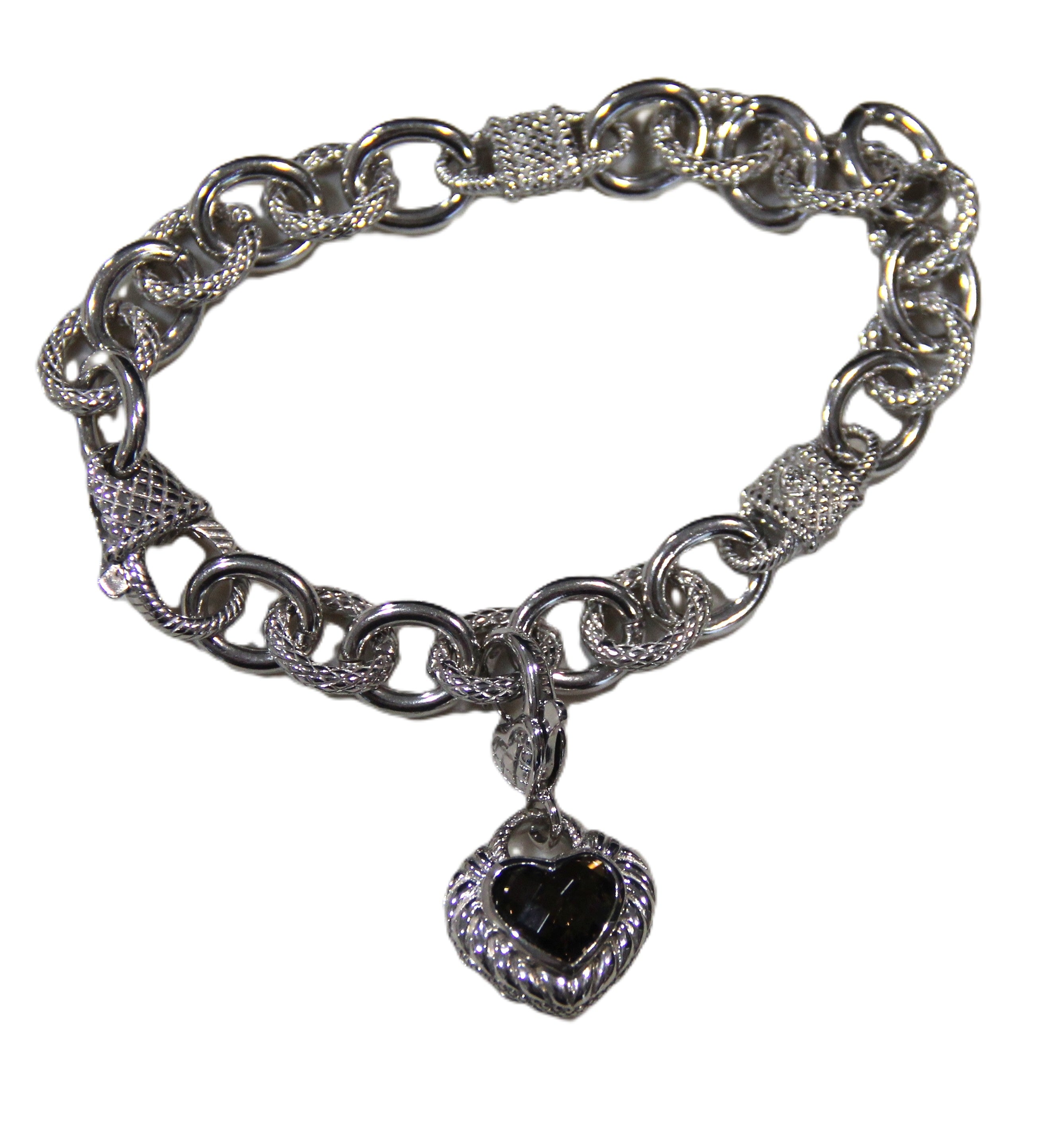Judith Ripka sterling & Amethyst heart charm bracelet