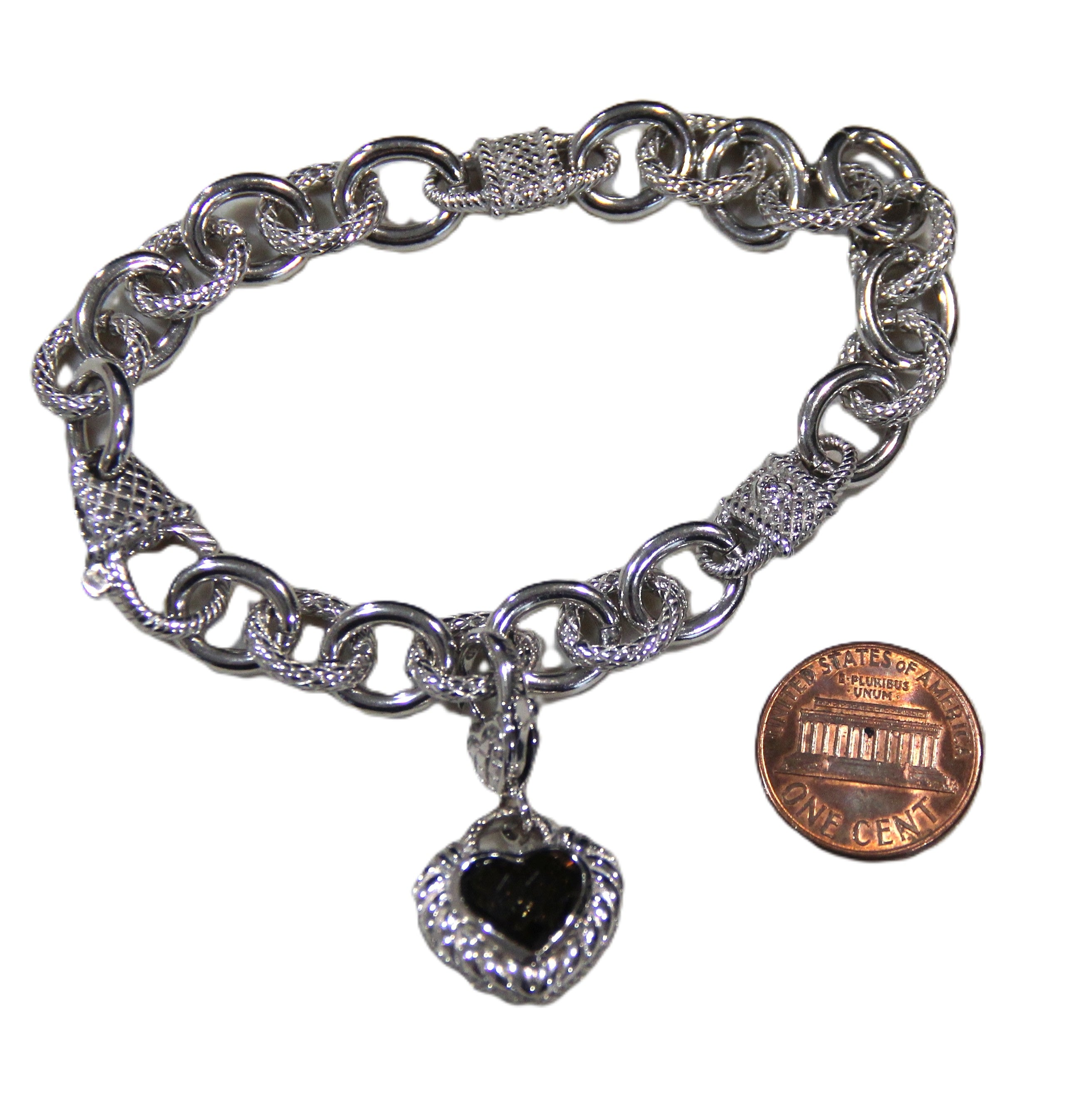 Judith Ripka sterling & Amethyst heart charm bracelet