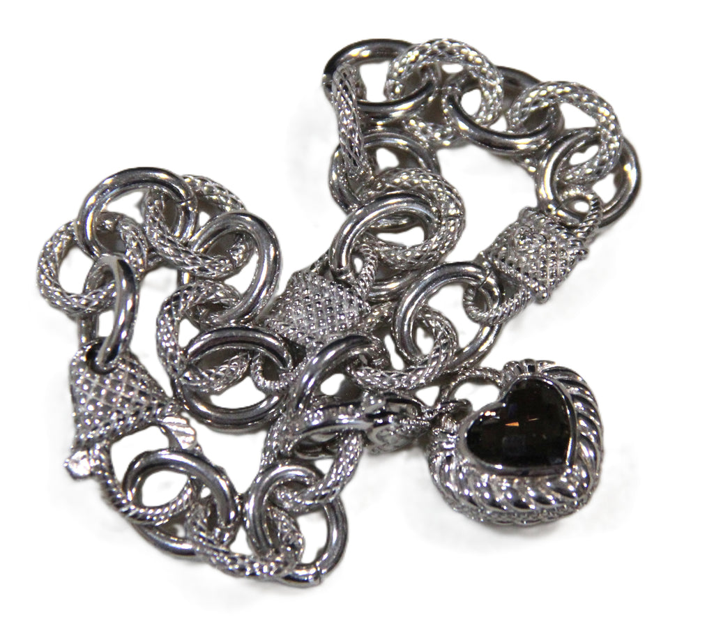 Judith Ripka sterling & Amethyst heart charm bracelet