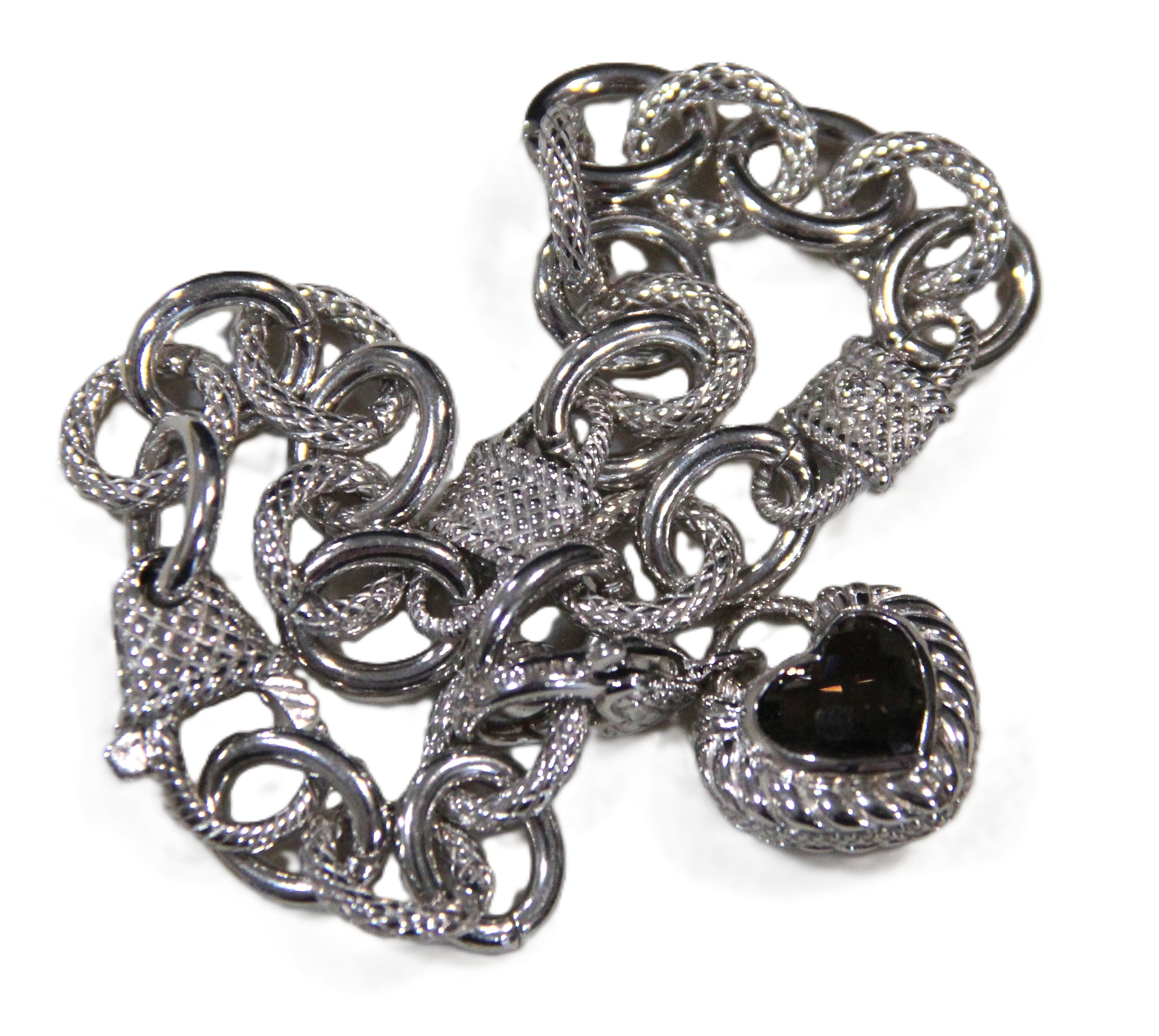 Judith Ripka sterling & Amethyst heart charm bracelet