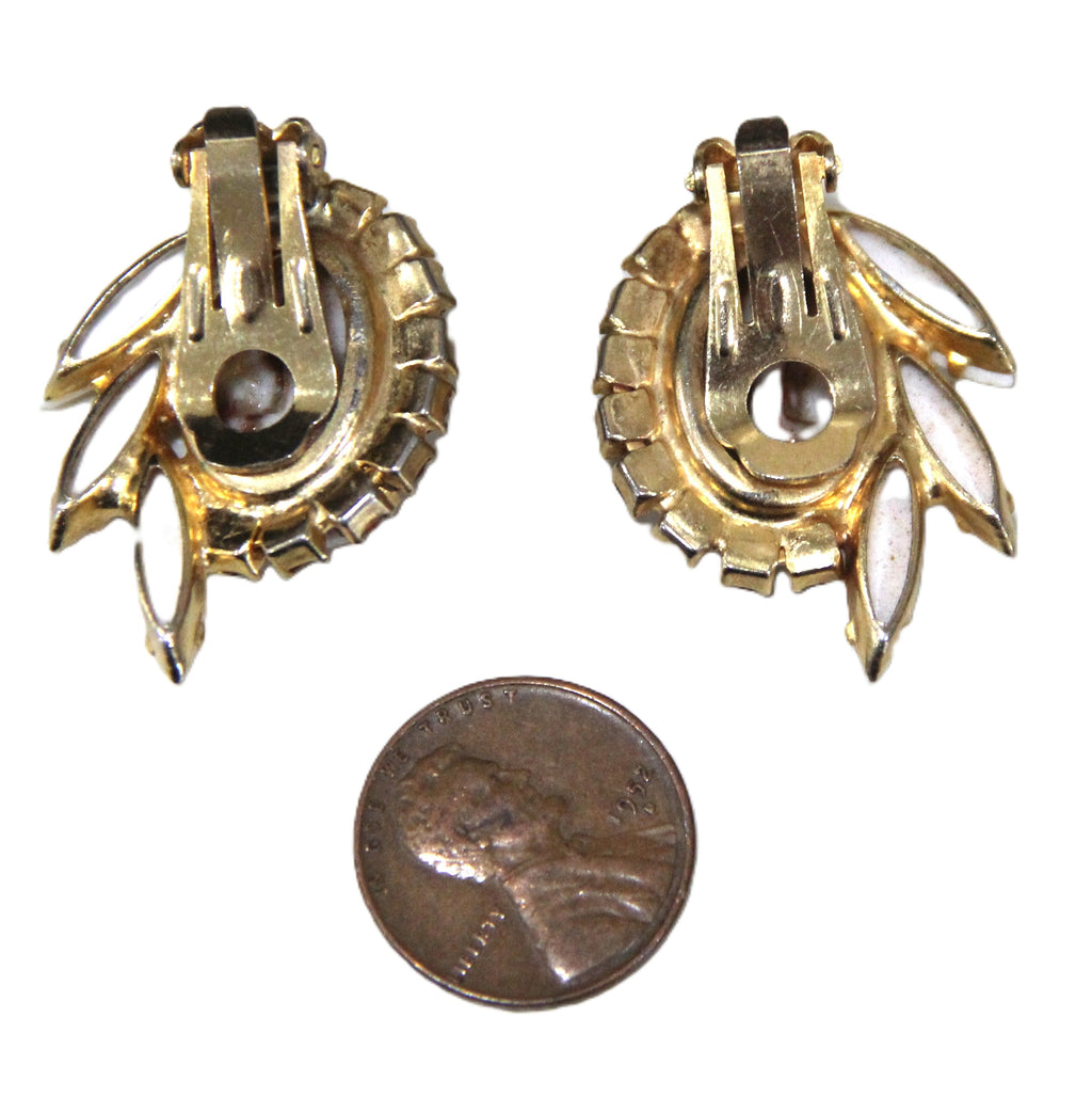 JULIANA DELIZZA & ELSTER VINTAGE MILK GLASS AND AB CRYSTAL EARRINGS