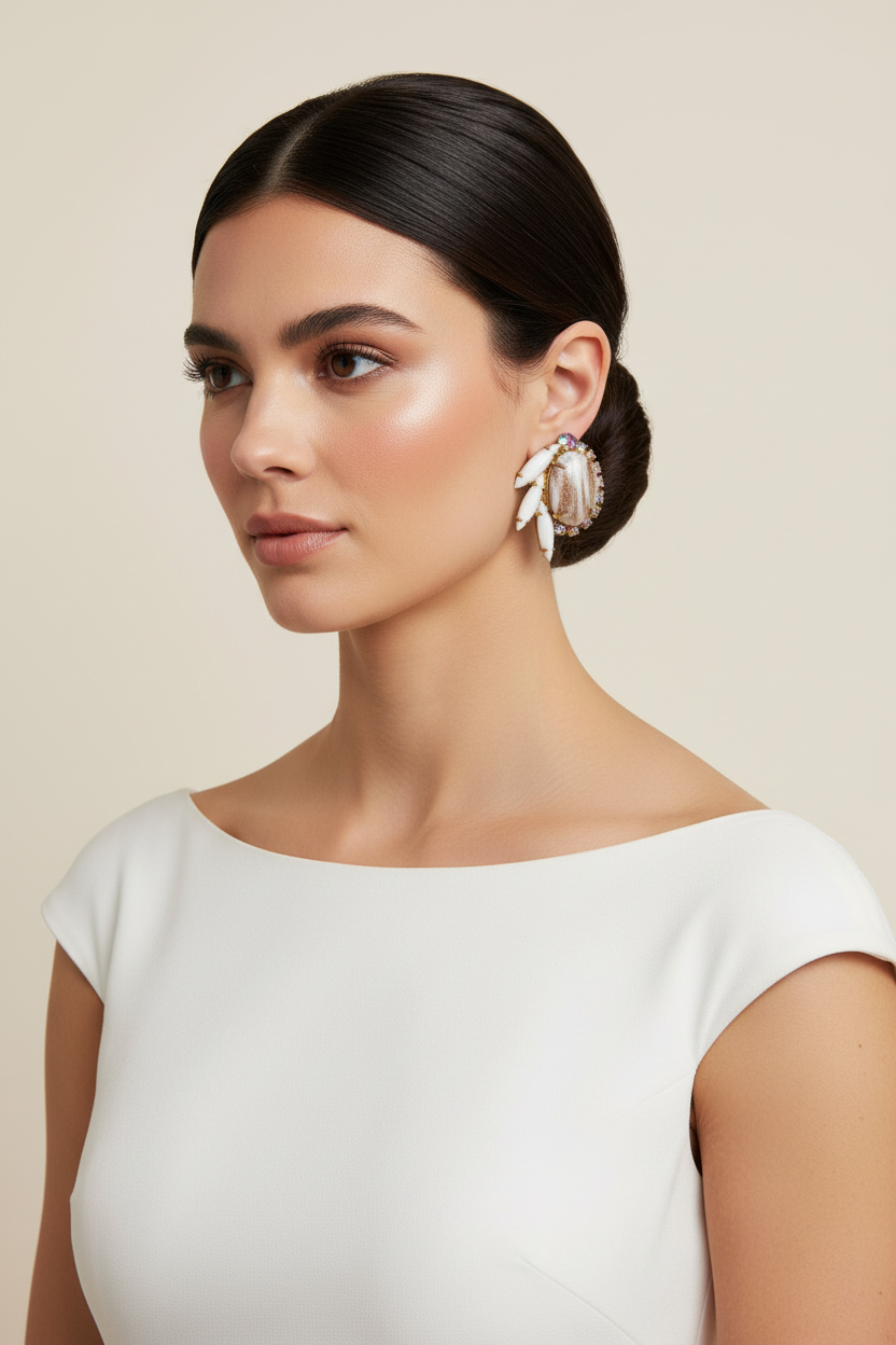 JULIANA DELIZZA & ELSTER VINTAGE MILK GLASS AND AB CRYSTAL EARRINGS