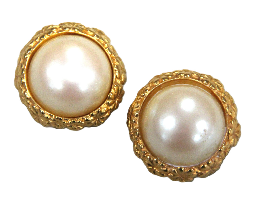 KARL LAGERFELD JUMBO FX PEARL MATTE GOLD EARRINGS