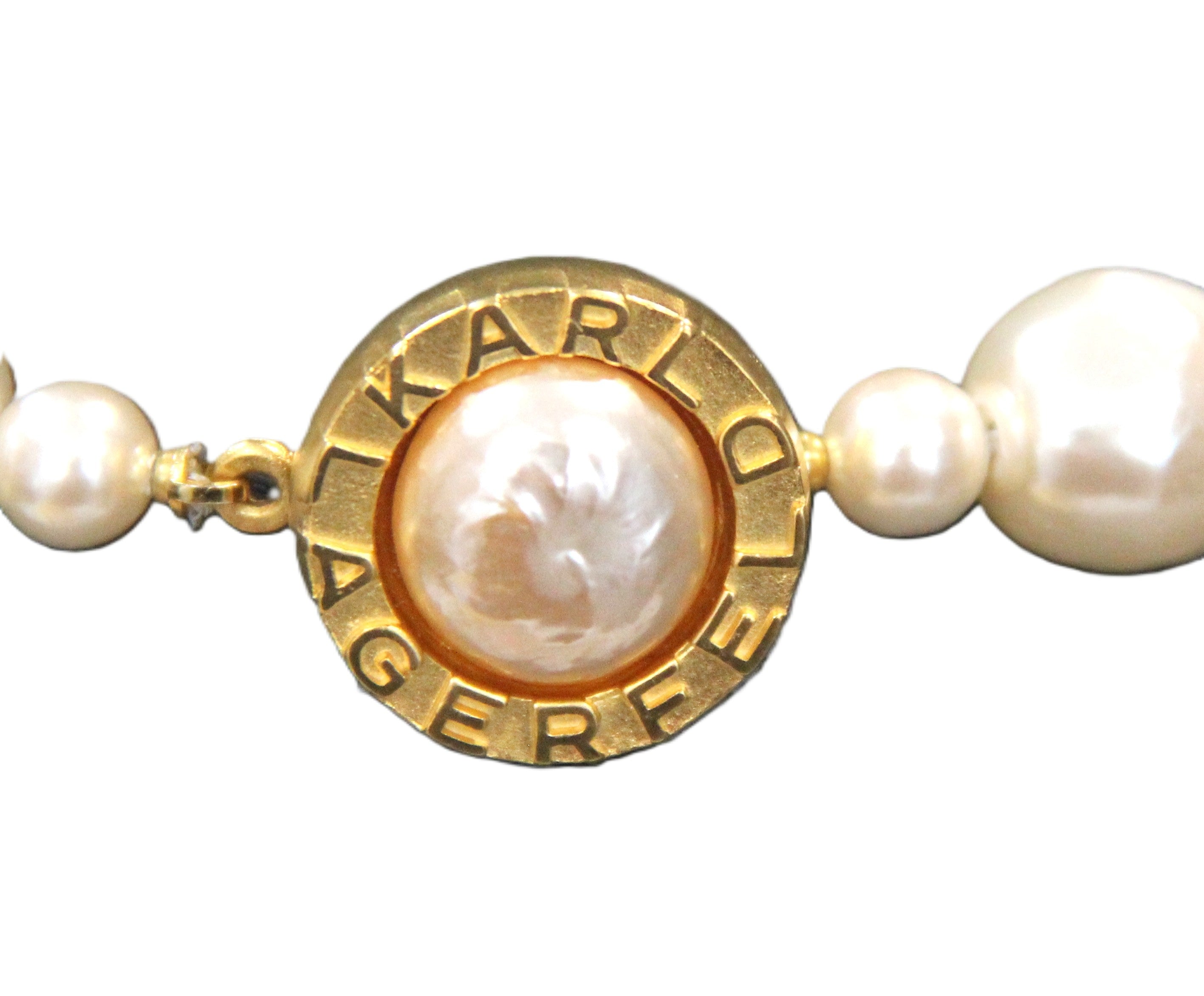 KARL LAGERFELD VINTAGE BAROQUE PEARL NECKLACE WITH LOGO CLASP