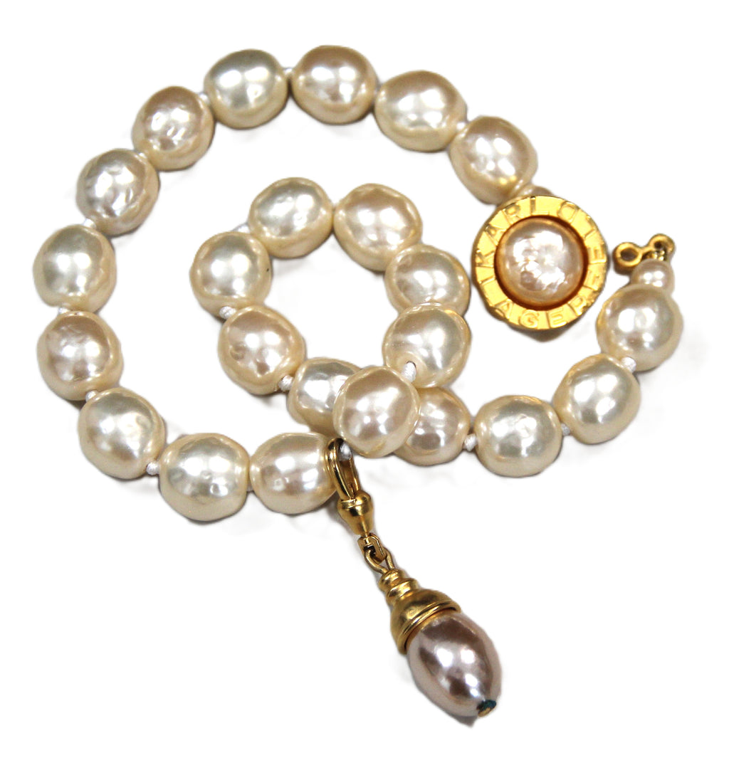 KARL LAGERFELD VINTAGE BAROQUE PEARL NECKLACE WITH LOGO CLASP