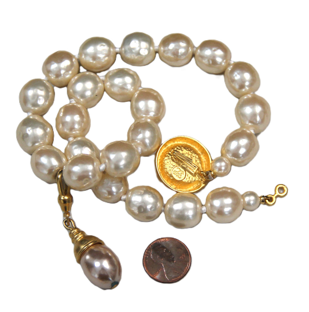 KARL LAGERFELD VINTAGE BAROQUE PEARL NECKLACE WITH LOGO CLASP