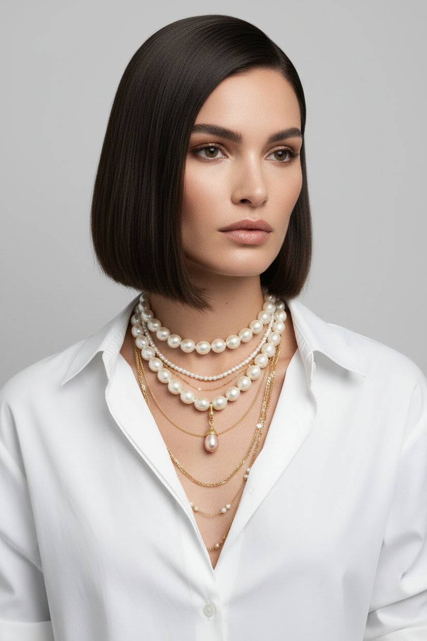 KARL LAGERFELD VINTAGE BAROQUE PEARL NECKLACE WITH LOGO CLASP