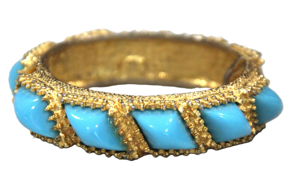 KENNETH JAY LANE 1970'S KENNETH JAY LANE TURQUOISE RESIN HINIGED BANGLE BRACELET