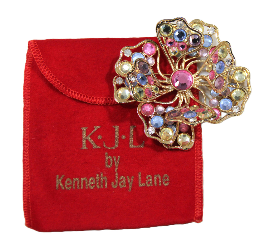 Kenneth Jay Lane KJL pastel crystal flower statement brooch