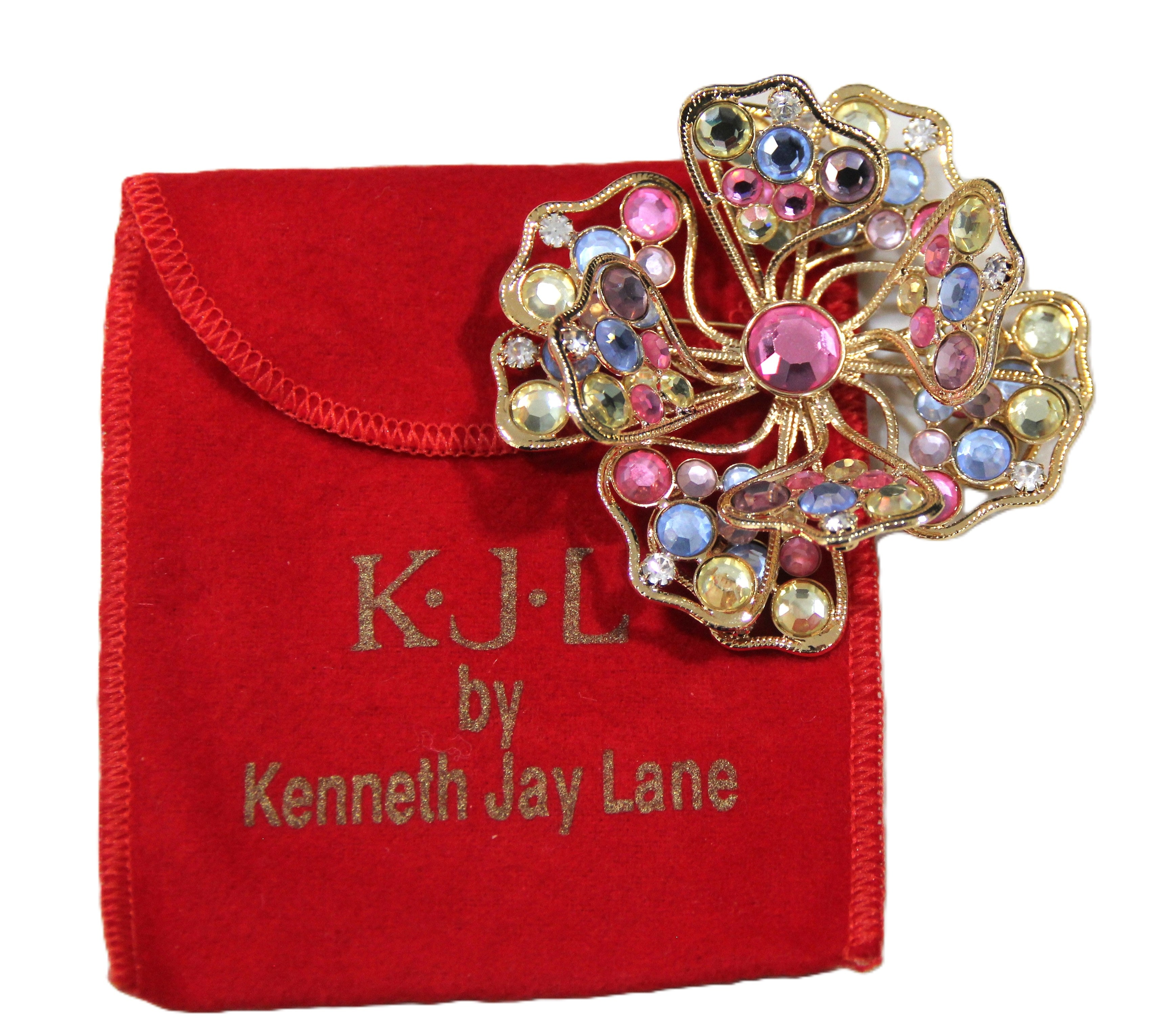 Kenneth Jay Lane KJL pastel crystal flower statement brooch