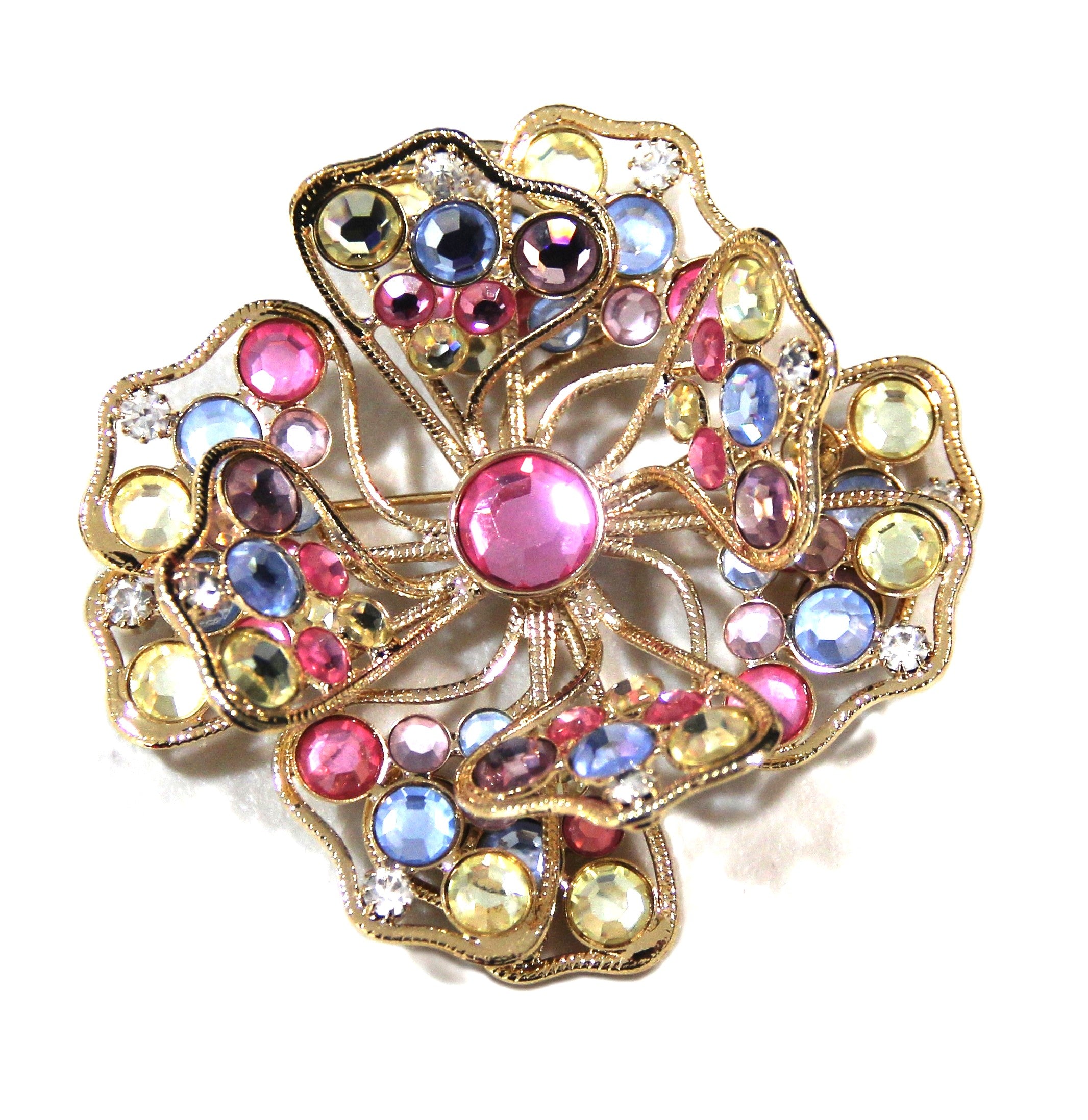 Kenneth Jay Lane KJL pastel crystal flower statement brooch