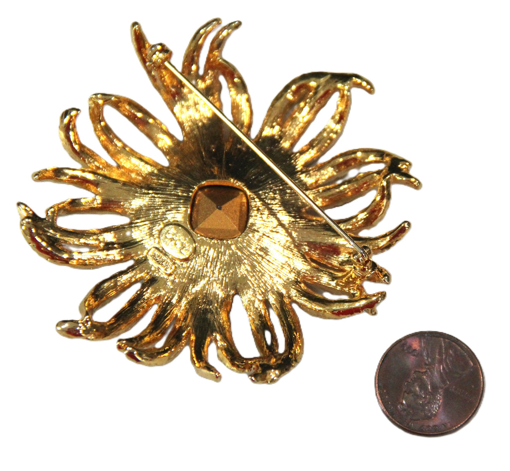 Kenneth Jay Lane KJL black & white enamel flower statement brooch