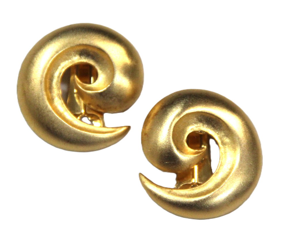 Kenneth Jay Lane Matte Gold swirl vintage earrings