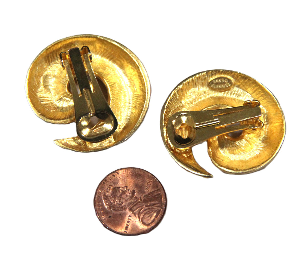 Kenneth Jay Lane Matte Gold swirl vintage earrings