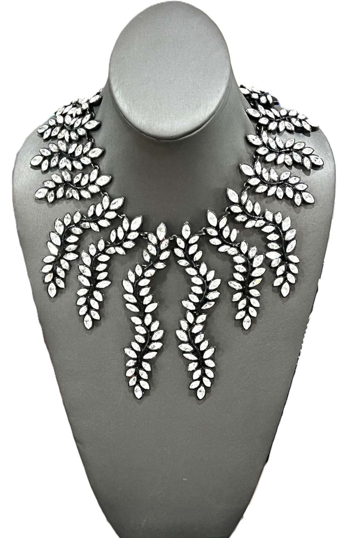 VINTAGE 1980'S KENNETH JAY LANE "LADY GAGA" CRYSTAL LEAF DROP NECKLACE