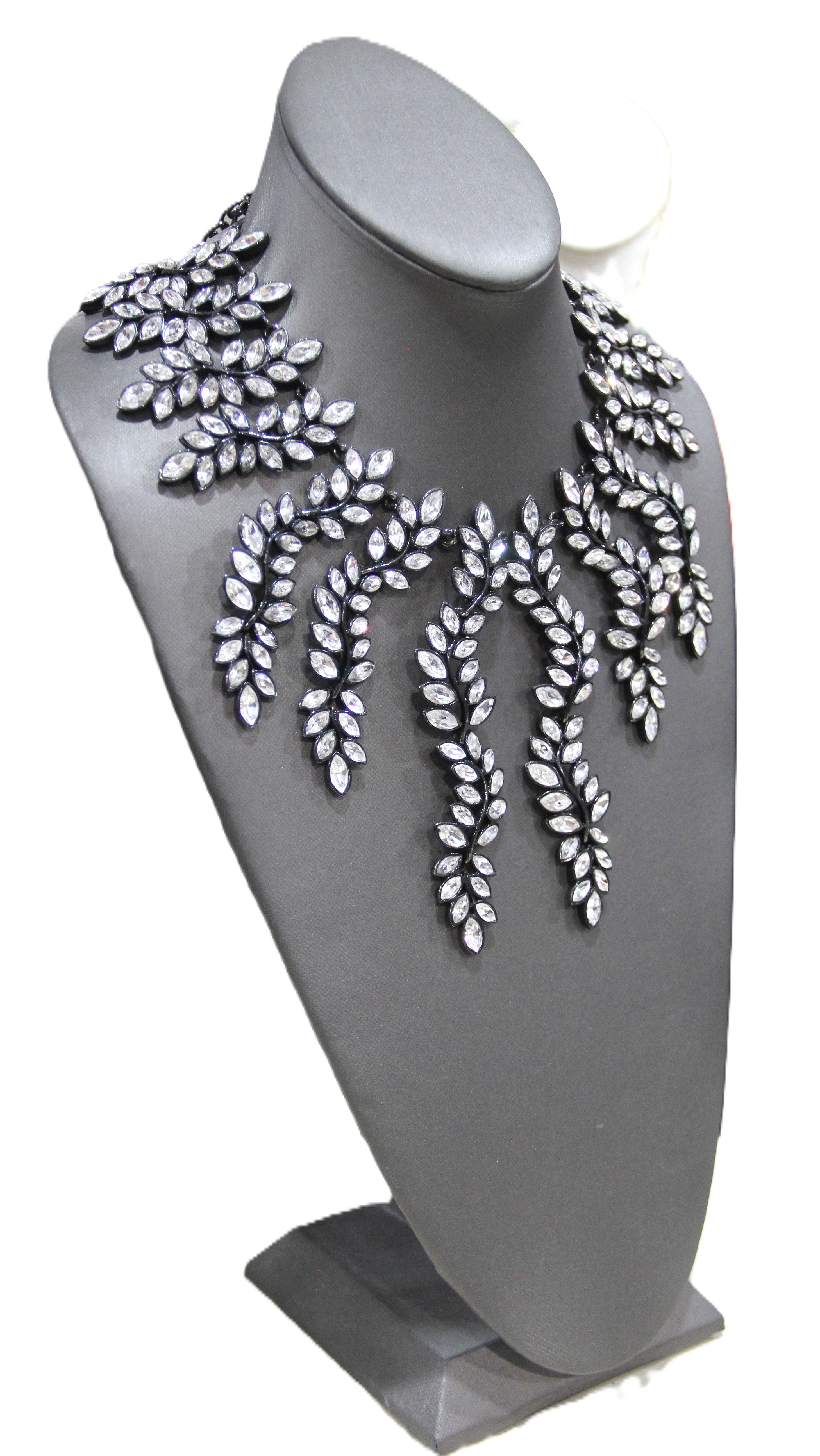 VINTAGE 1980'S KENNETH JAY LANE "LADY GAGA" CRYSTAL LEAF DROP NECKLACE