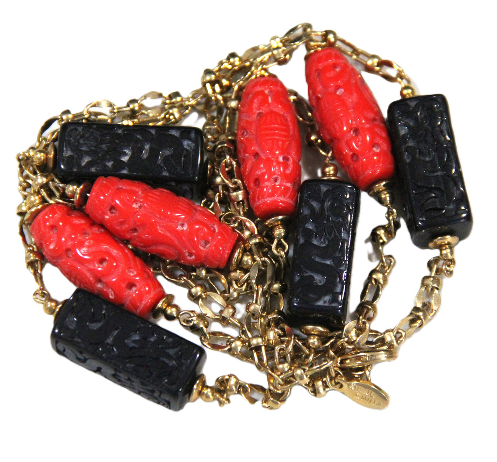 Vintage KJL Kenneth Jay Lane Asian Layering chain station necklace