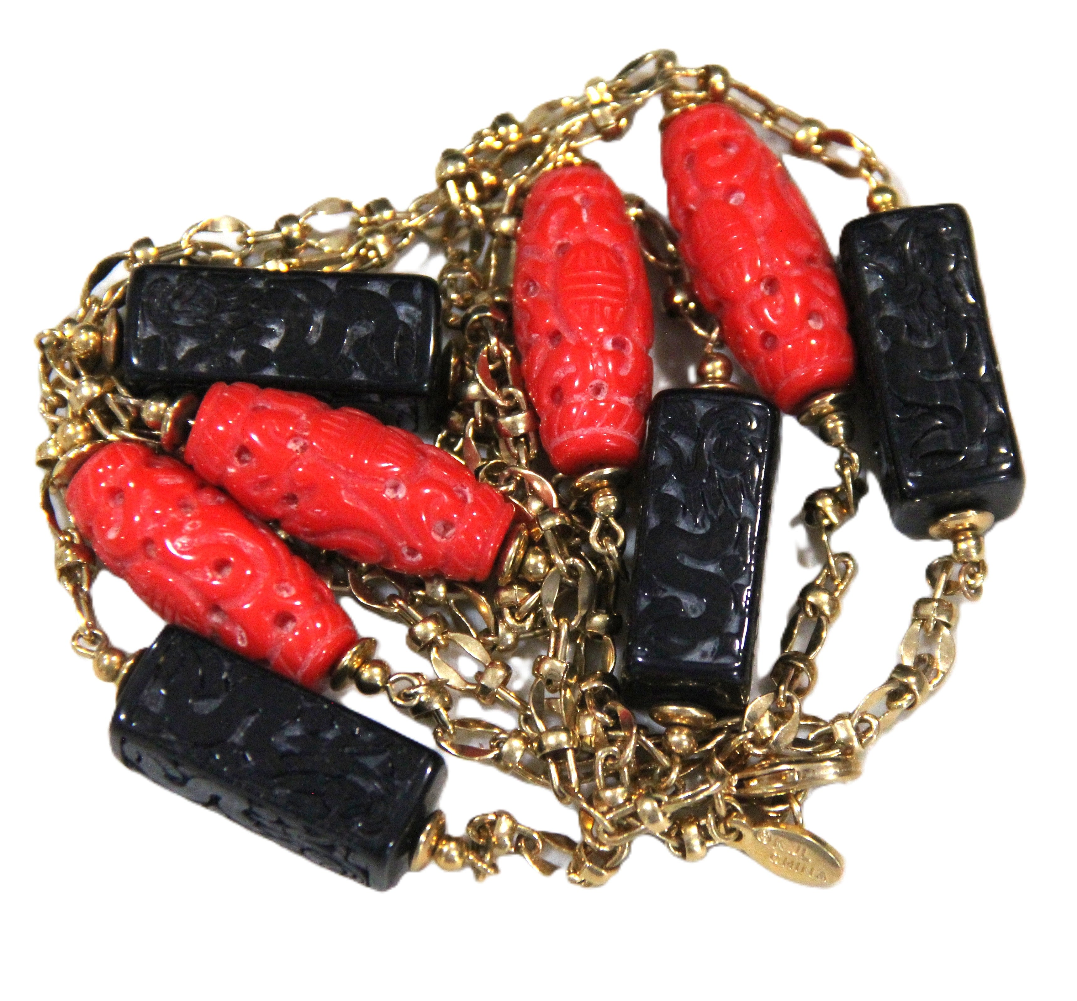 Vintage KJL Kenneth Jay Lane Asian Layering chain station necklace