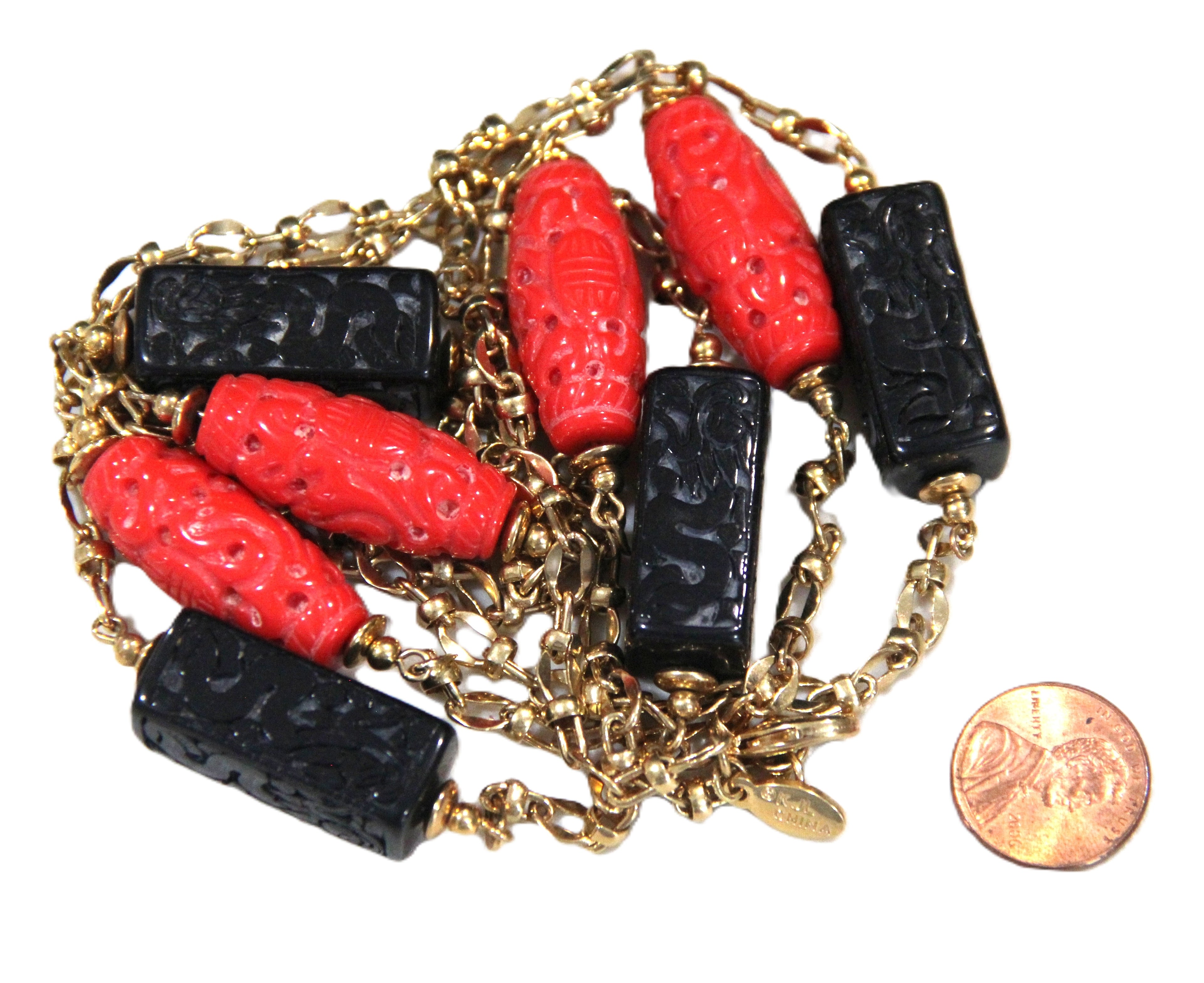 Vintage KJL Kenneth Jay Lane Asian Layering chain station necklace