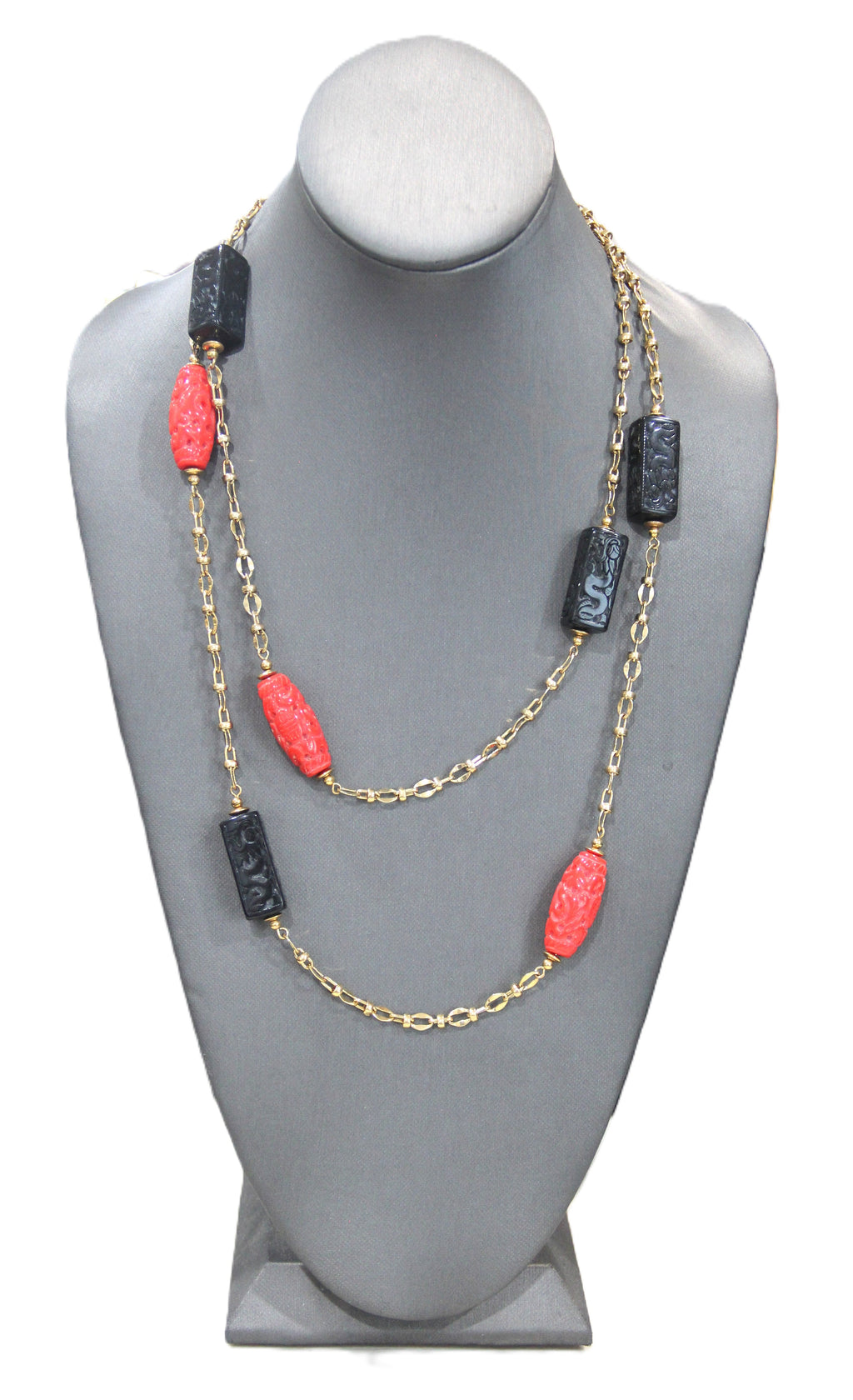 Vintage KJL Kenneth Jay Lane Asian Layering chain station necklace