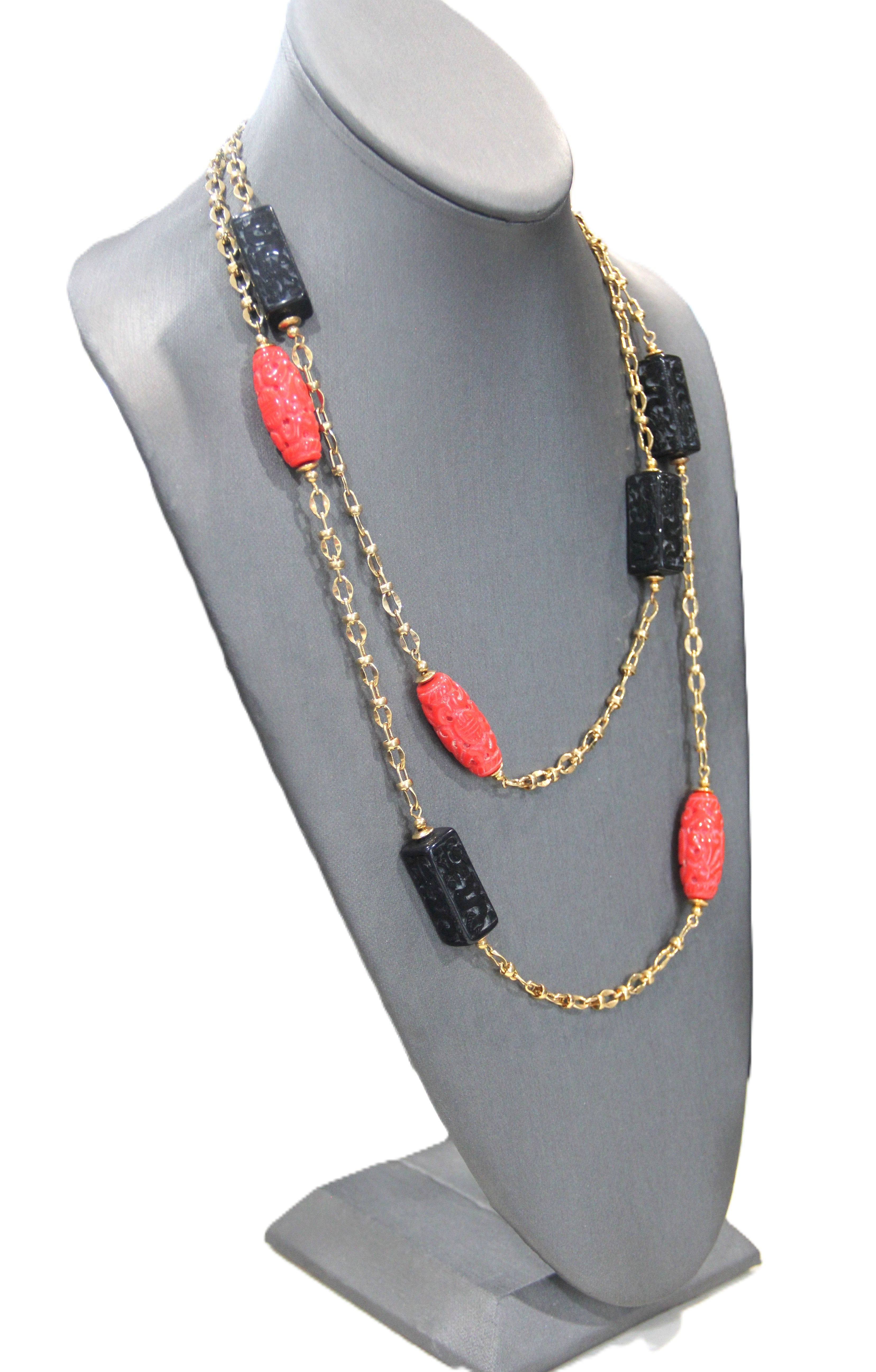 Vintage KJL Kenneth Jay Lane Asian Layering chain station necklace