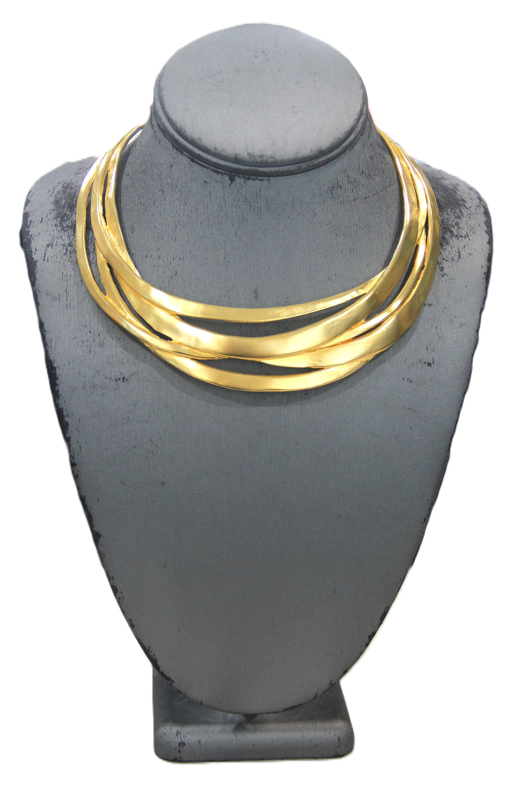 KENNETH JAY LANE 1990'S MATTE GOLD STRUCTURED COLLAR NECKLACE 