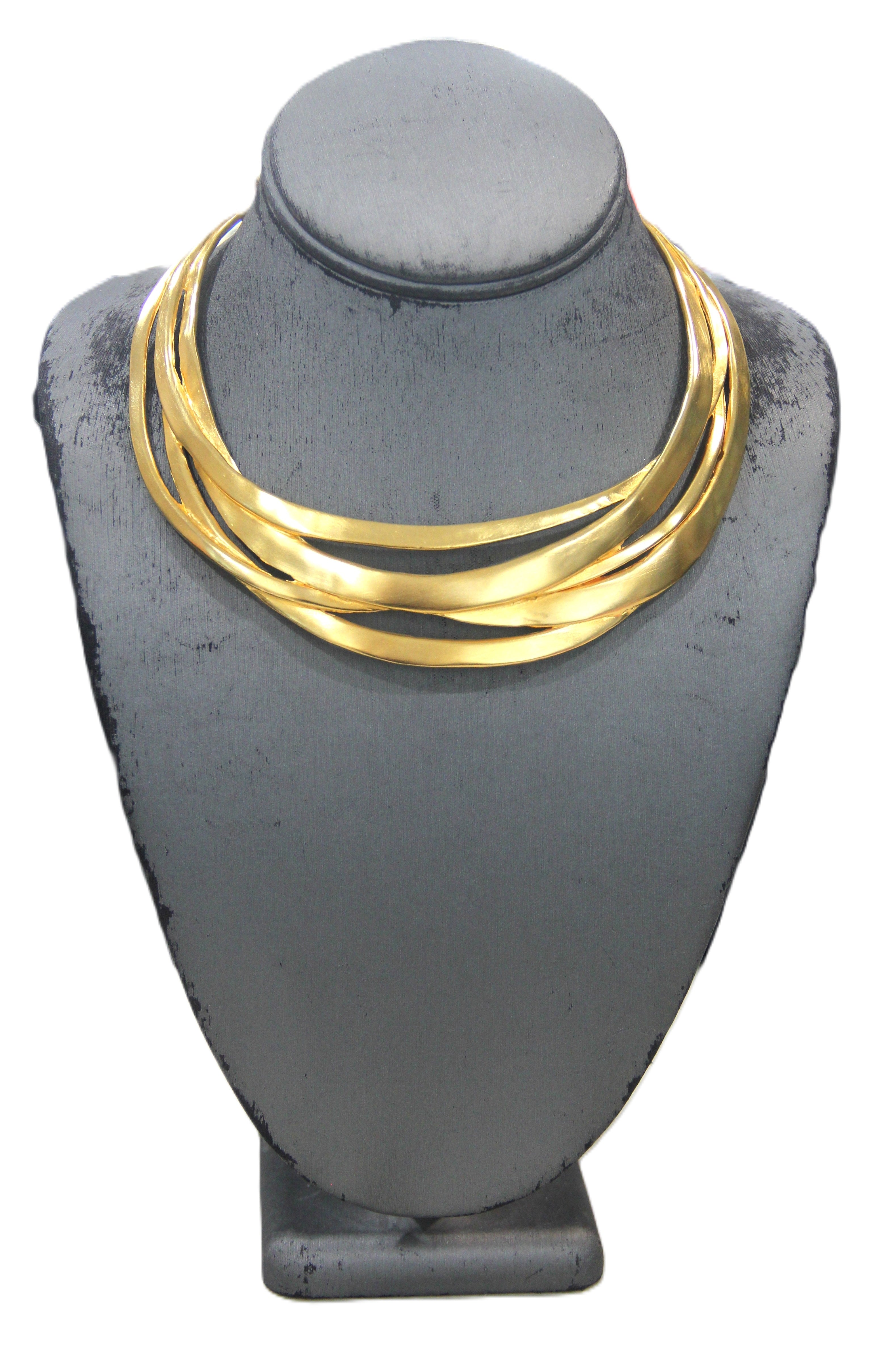 KENNETH JAY LANE 1990'S MATTE GOLD STRUCTURED COLLAR NECKLACE 