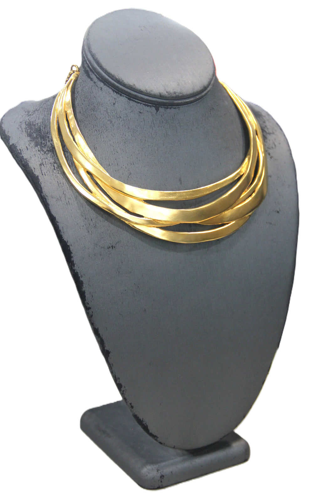 KENNETH JAY LANE 1990'S MATTE GOLD STRUCTURED COLLAR NECKLACE 