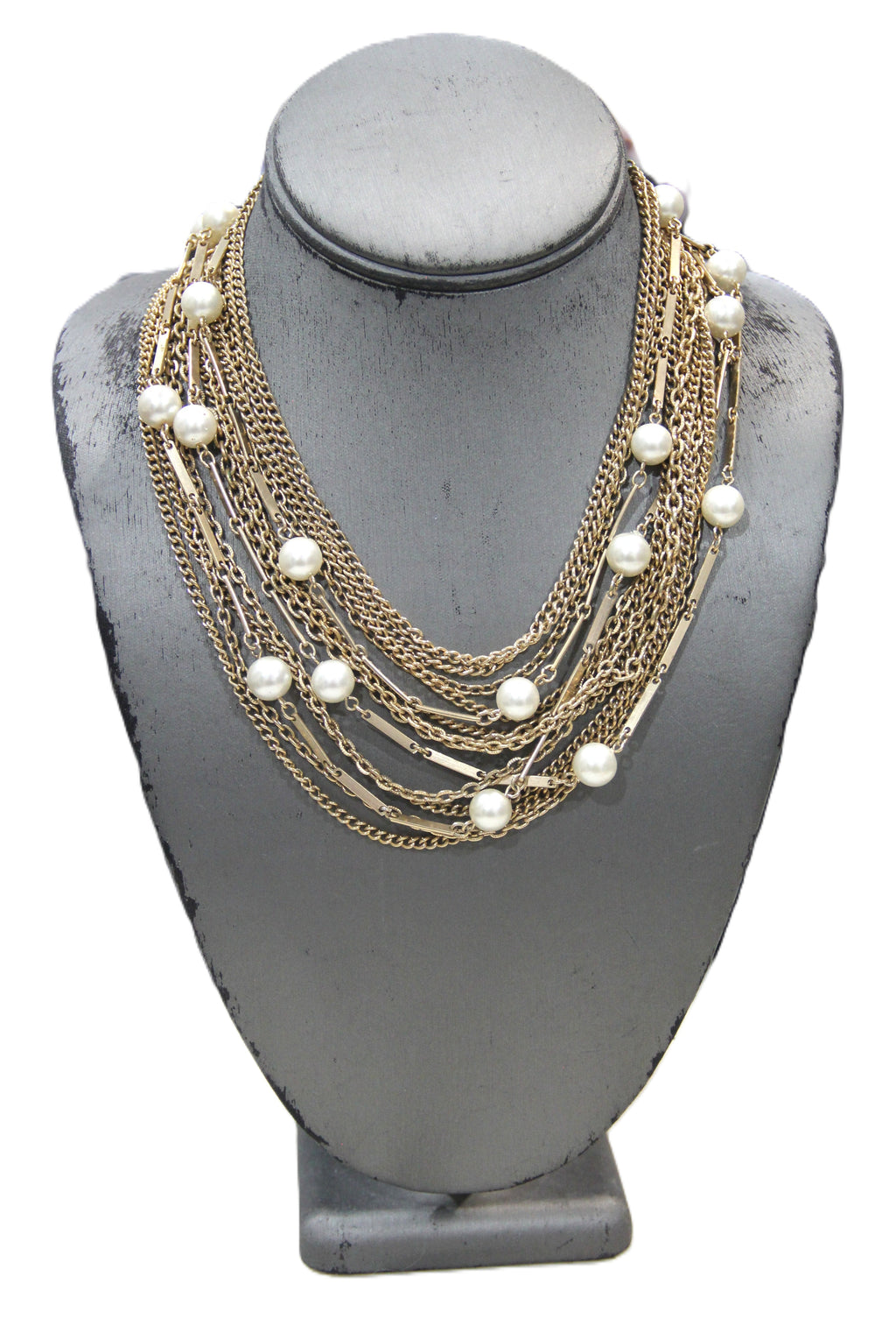 VINTAGE KRAMER MULTI-CHAIN & FX PEARL MULTI-STRAND NECKLACE
