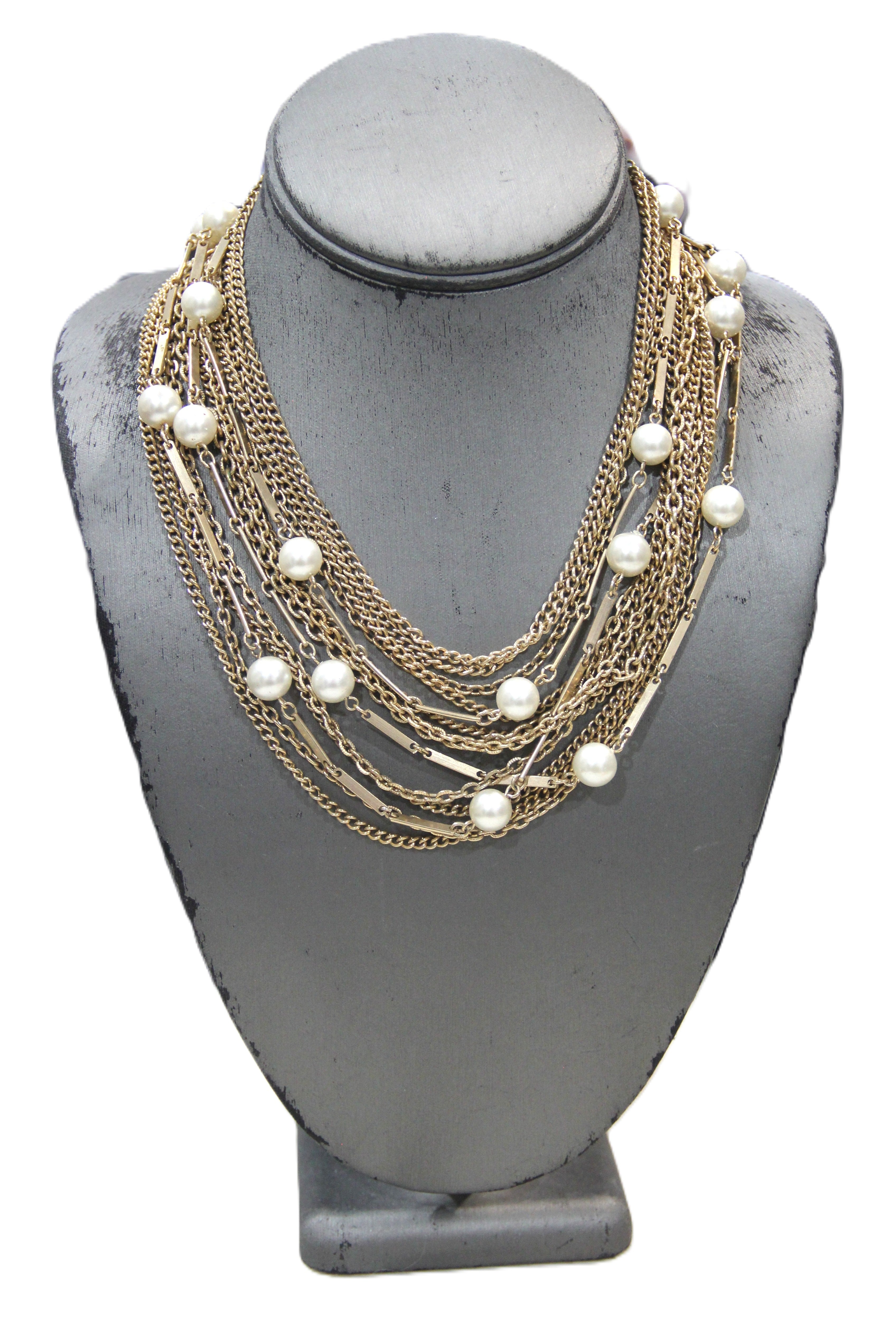 VINTAGE KRAMER MULTI-CHAIN & FX PEARL MULTI-STRAND NECKLACE