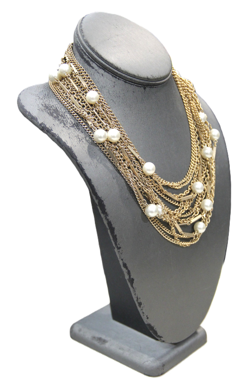 VINTAGE KRAMER MULTI-CHAIN & FX PEARL MULTI-STRAND NECKLACE