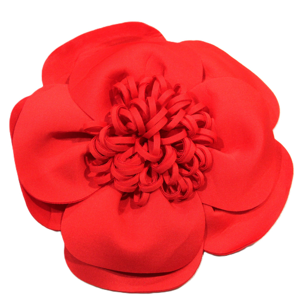 LARGE RED FABRIC FLOWER BROOCH
