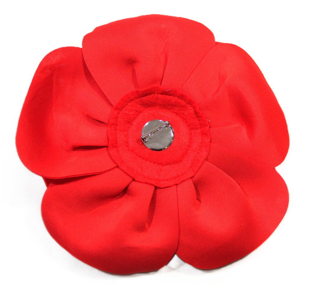 LARGE RED FABRIC FLOWER BROOCH