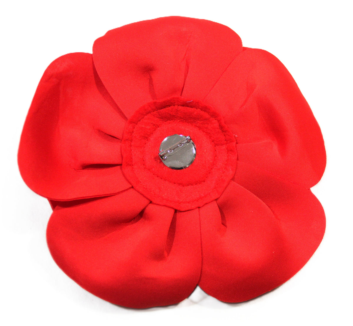 LARGE RED FABRIC FLOWER BROOCH