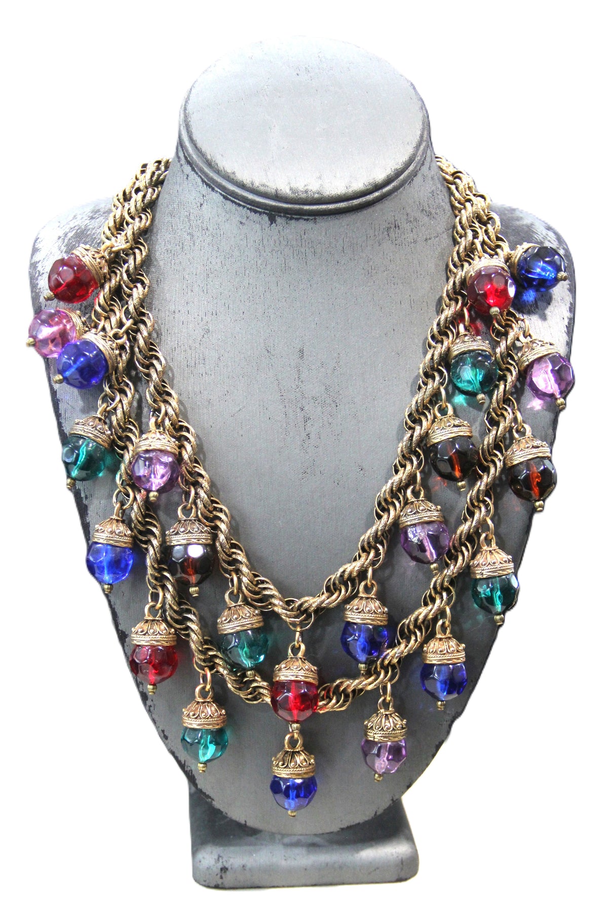 LES BERNARD GLASS CHARM DANGLE STATEMENT NECKLACE & BRACELET SET