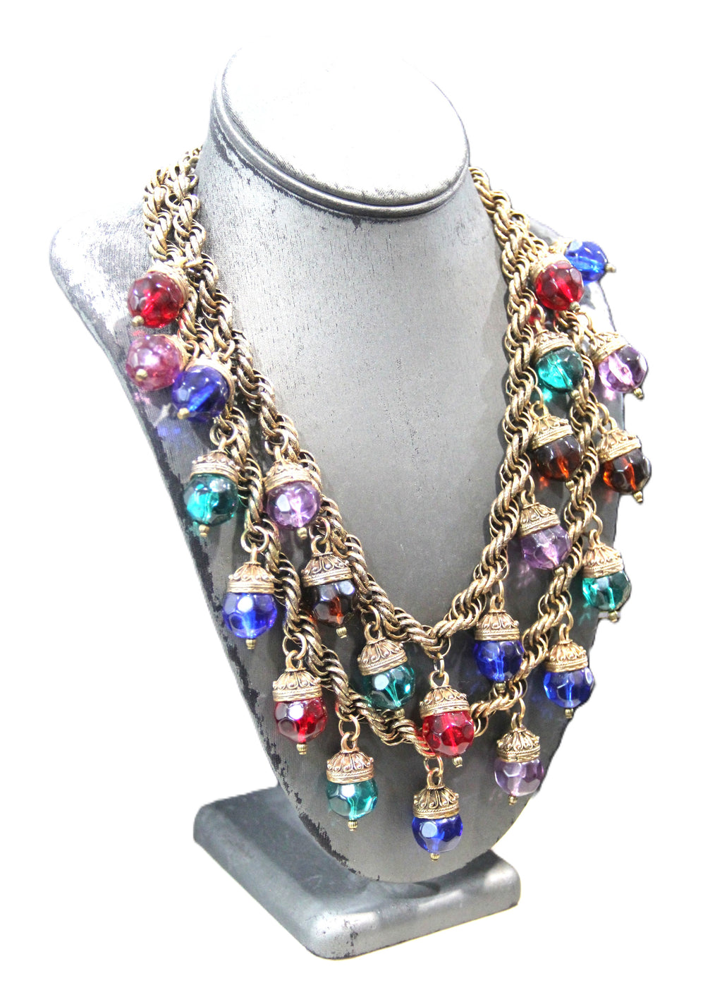 LES BERNARD GLASS CHARM DANGLE STATEMENT NECKLACE & BRACELET SET