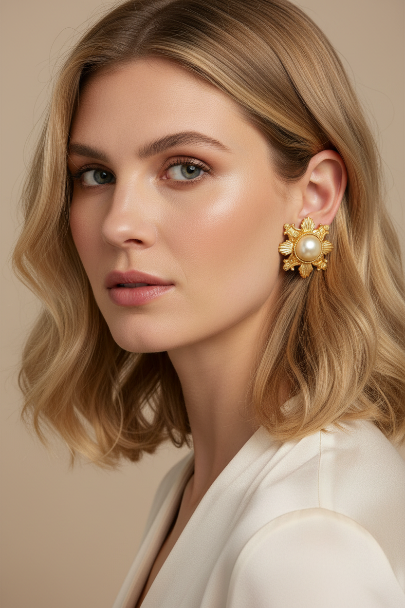 Maeve Carr Ny vintage matte gold FX pearl earrings
