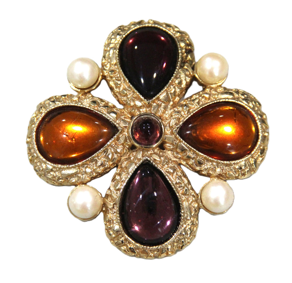 MARESCA MALTESE CROSS CABOCHON & FX PEARL BROOCH 