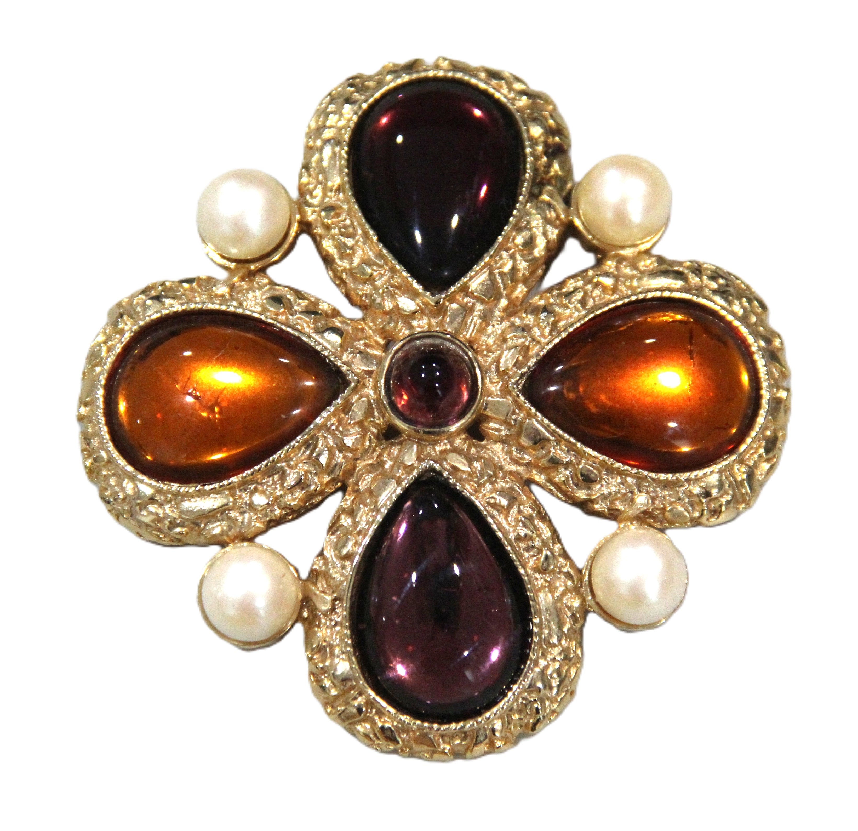 MARESCA MALTESE CROSS CABOCHON & FX PEARL BROOCH 