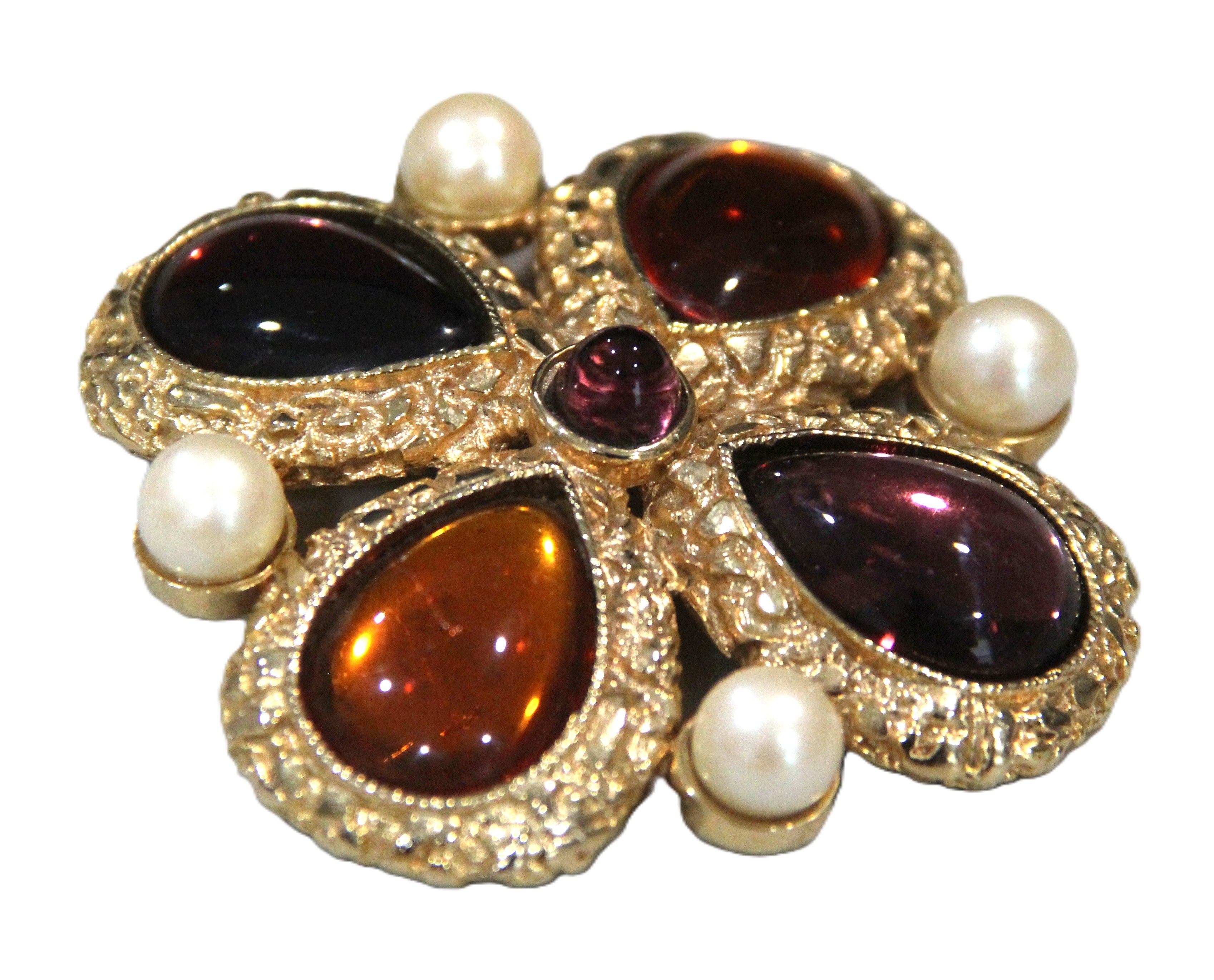 MARESCA MALTESE CROSS CABOCHON & FX PEARL BROOCH 