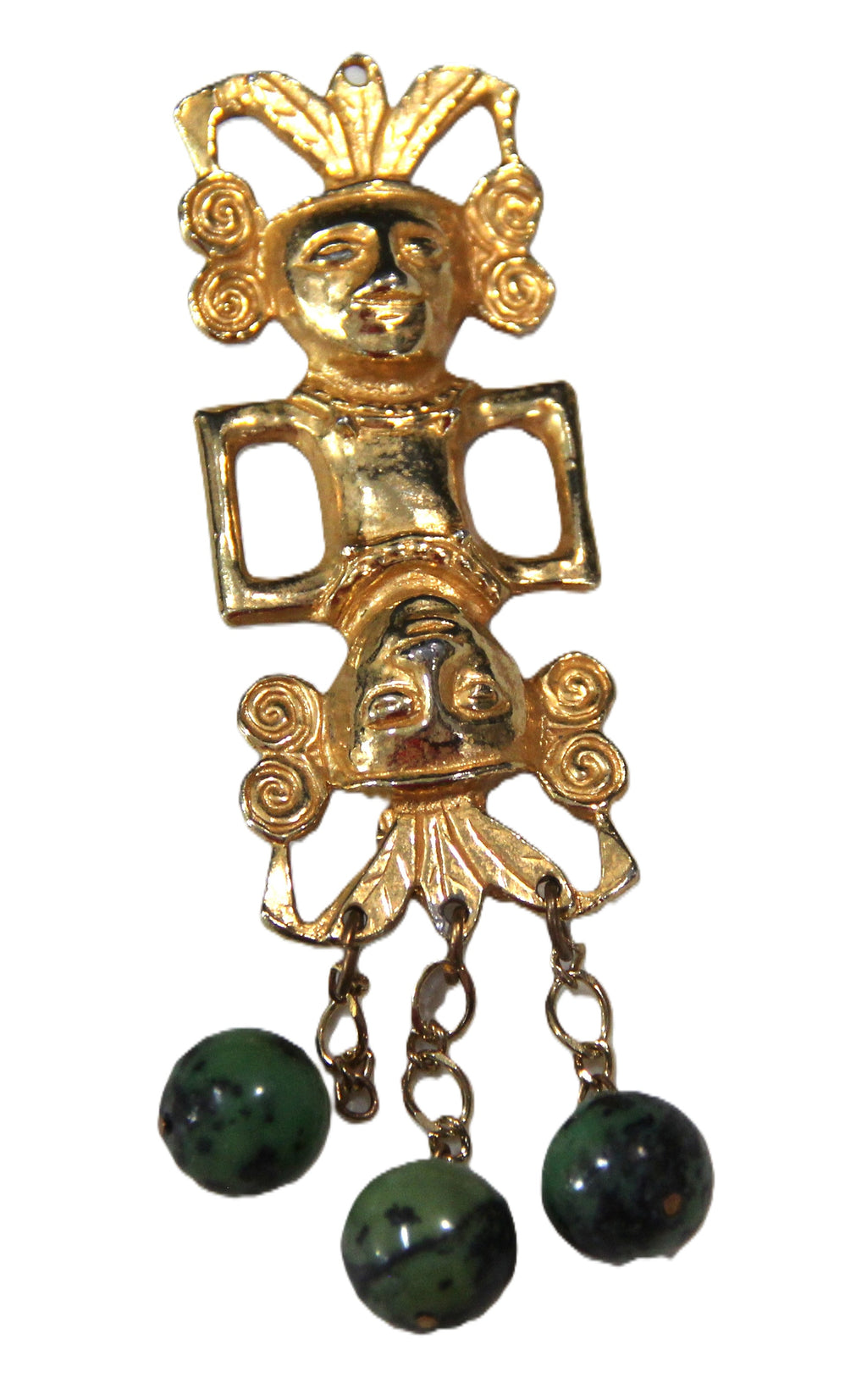 Vintage Mayan design statement brooch with matte gold plate