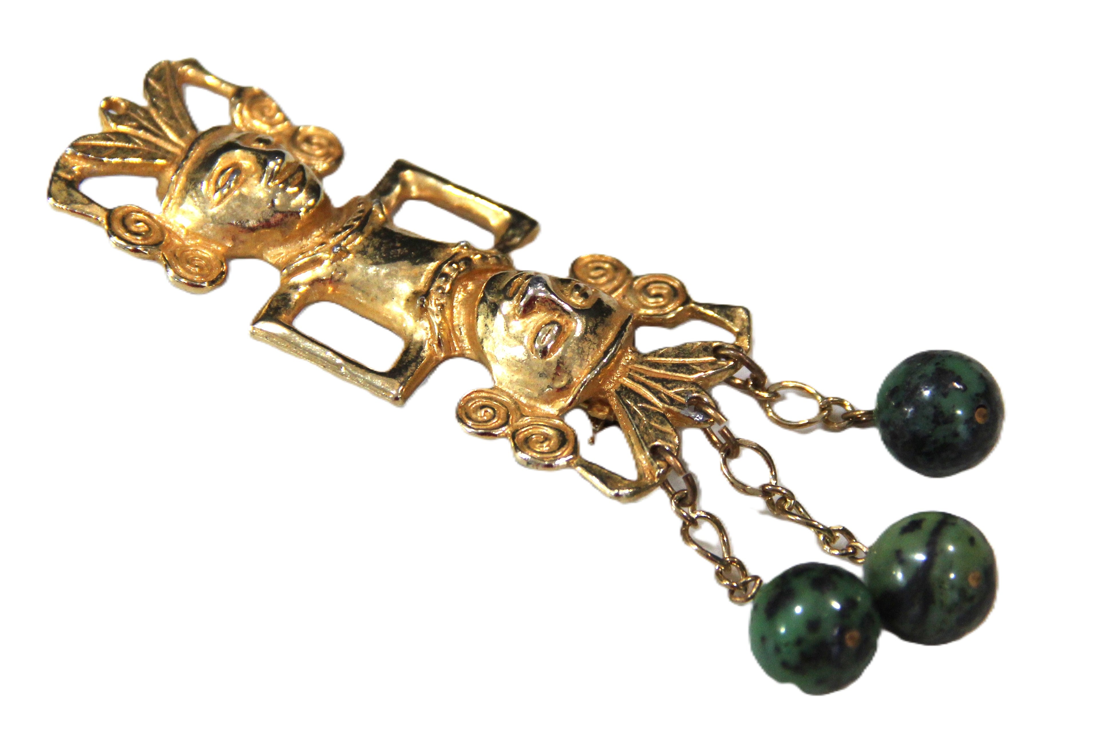 Vintage Mayan design statement brooch with matte gold plate