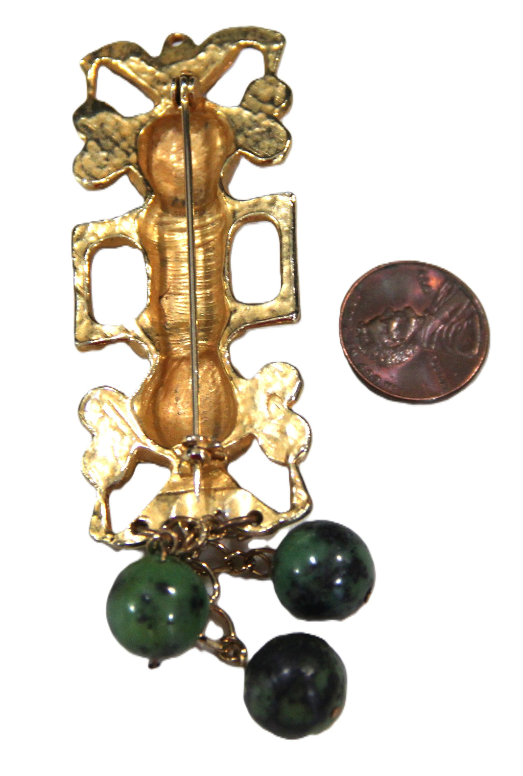 Vintage Mayan design statement brooch with matte gold plate