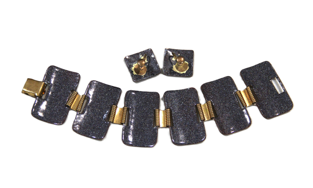 MCM Mid century Modern enamel bracelet & earrings set