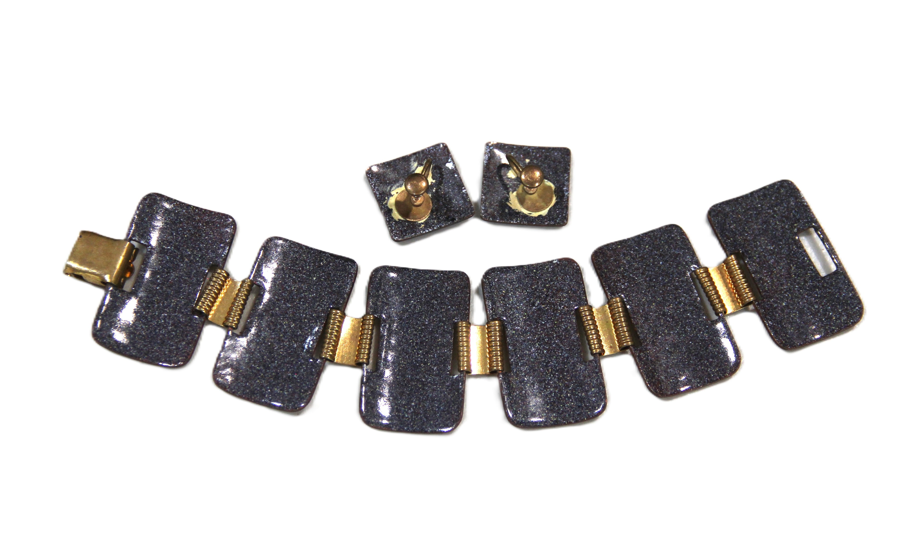 MCM Mid century Modern enamel bracelet & earrings set