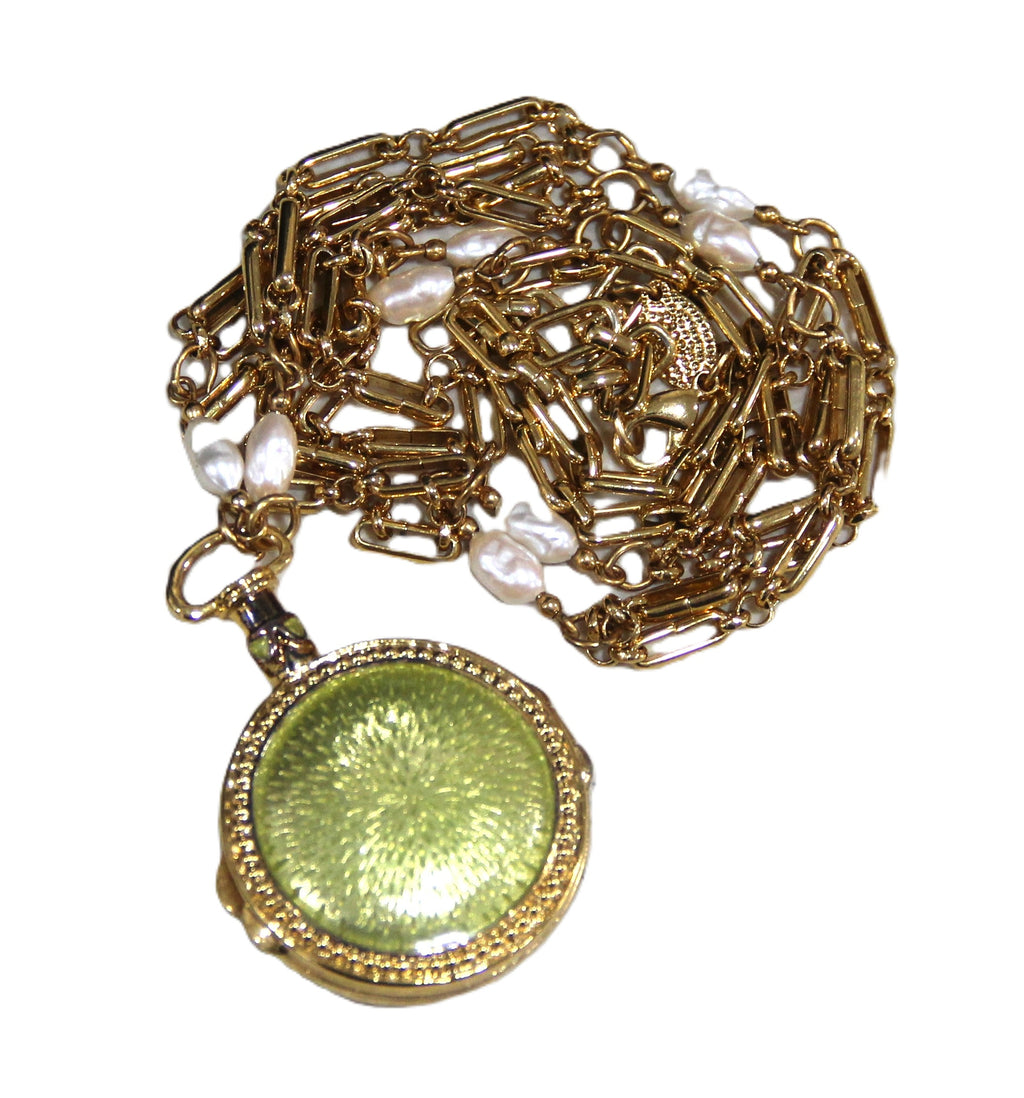METROPOLITAN MUSEUM VINTAGE GUILLOCHE ENAMEL PILL BOX NECKLACE