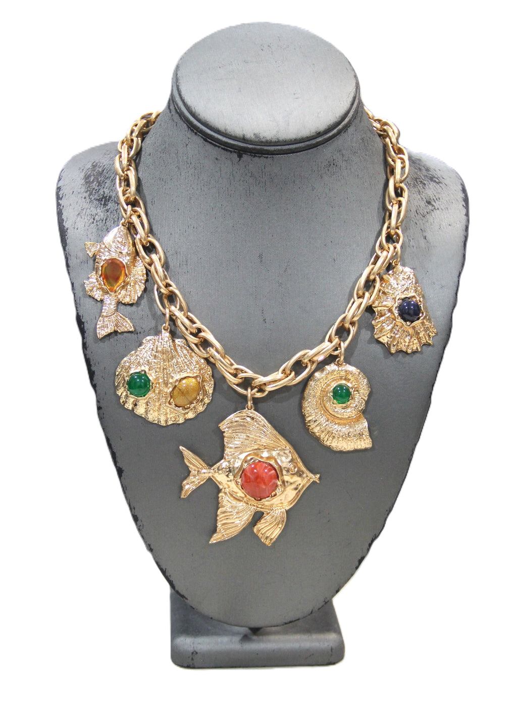 Modern sea theme fish and shell charm necklace 