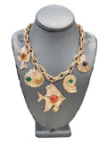 Modern sea theme fish and shell charm necklace 