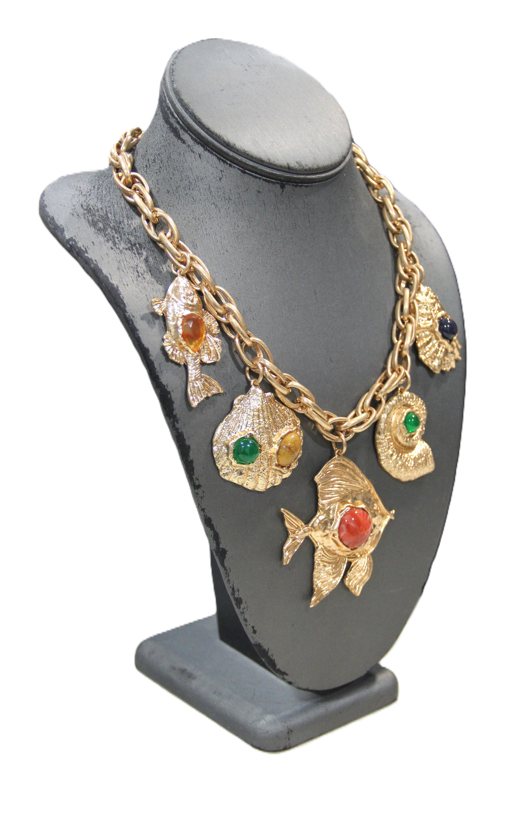 Modern sea theme fish and shell charm necklace 