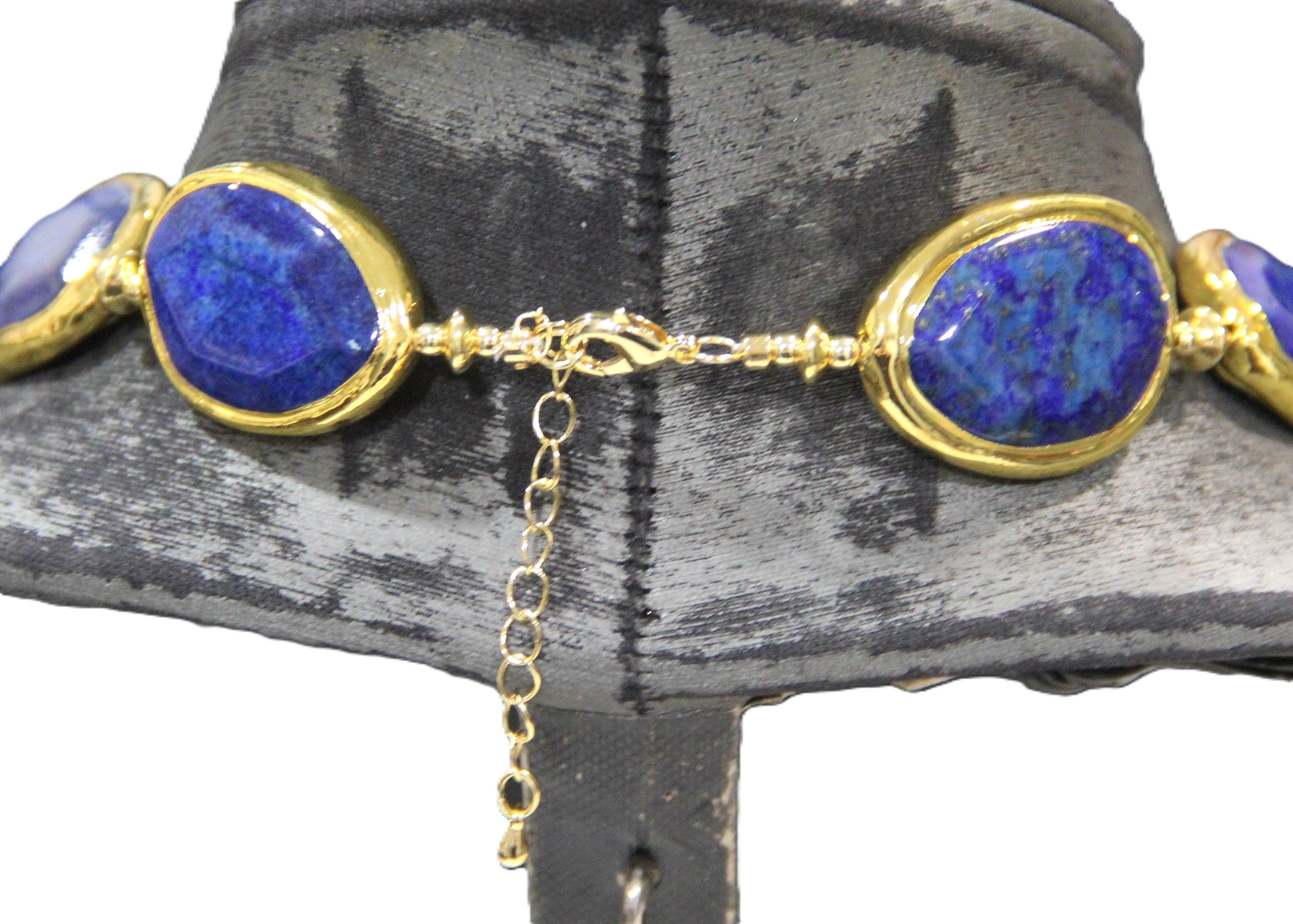 MOdern lapis, turquoise and pearl statement necklace with flower